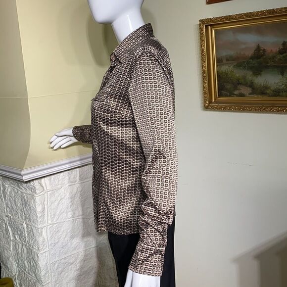 Mandarin & Mint Silk Geometric Pattern Dress Shirt - Picture 6 of 13